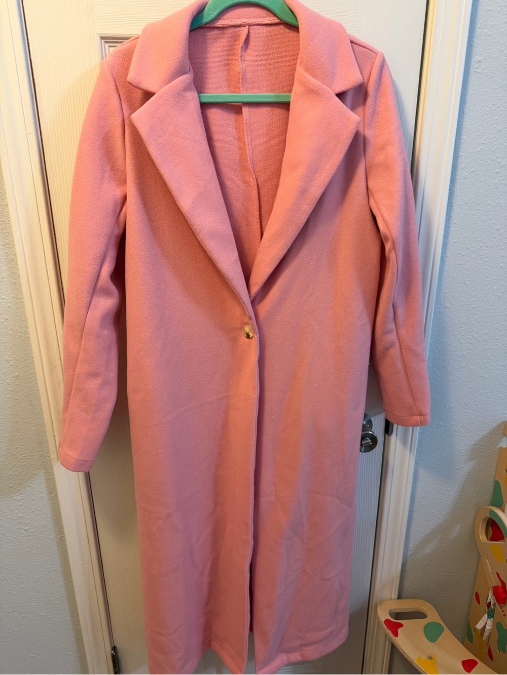 SHEIN Long Pink Single-Button Trench Coat